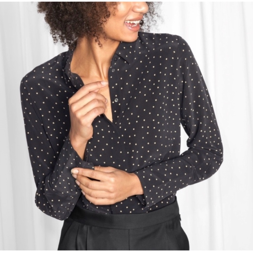 & Other Stories Black Silk Polka Dot Blouse 12